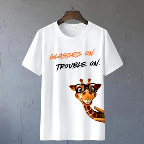 Funny Cartoon Giraffe Glasses On Trouble On Oversized Graphic Printed T-shirt for Men and Women | Unisex | Casual | Soft & Breathable Polyester
